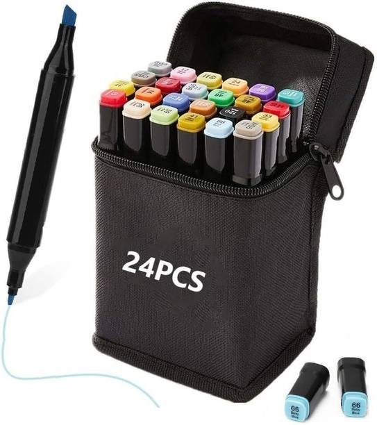 Soucolor Alcohol Markers Set 24 Pc Colour Marker Pen Art Markers Dual Tip Broad & Fine Pencil