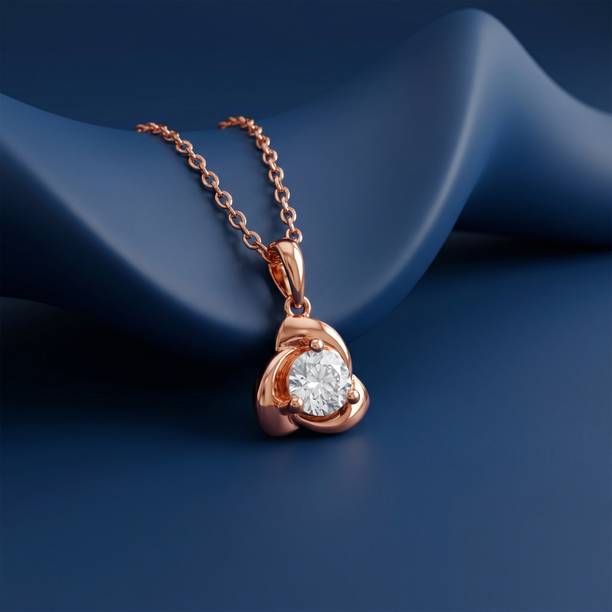 925 Silver Rose Gold Cute Rose Bud Pendant With Link Chain Rhodium Cubic Zirconia Silver