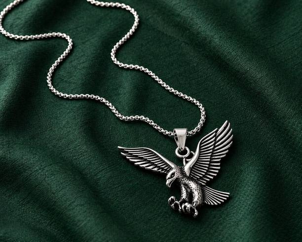 ringzinnie Eagle Pendant Necklace for Men & Women Silver Flying Eagle Design Chain Pendant Silver Alloy Locket