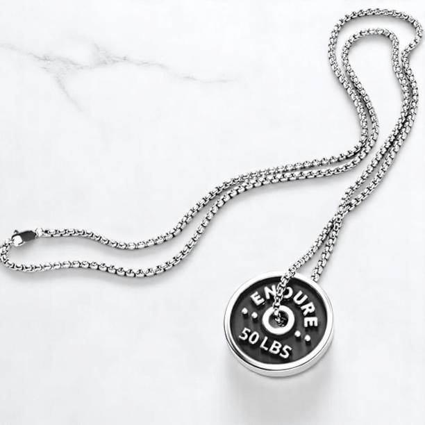 RAPPERSSHOP Stainless Steel Gym Pendant with Box Chain for Men & Boys Stainless Steel Pendant Set