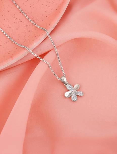 925 Silver Flower Necklace Cubic chain with for women Rhodium Zircon Silver Pendant