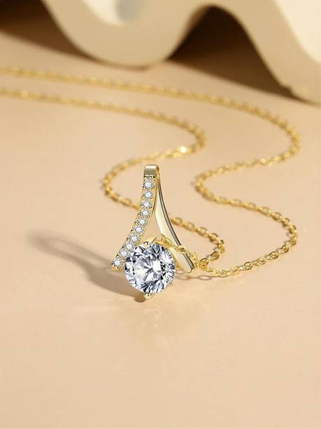 Solitaire Fashionable Pendant Necklace for Girls & Women With Chain (Gold) Gold-plated Crystal Stainless Steel Pendant