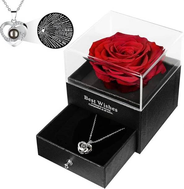 JOVIVI I Love You in 100 Languages Necklace With Rose Gift Box For Wife, Mom, Love Alloy Pendant