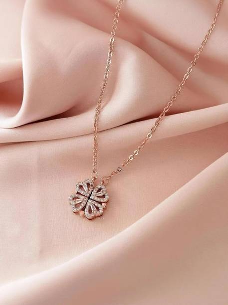 4 heart Magnetic pendant for girls Women Pendant Chain Locket heart necklace Gold-plated Crystal Stainless Steel Pendant