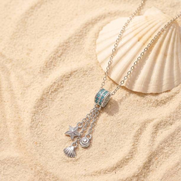 Silver Lampetia Pendant with Link Chain Rhodium Cubic Zirconia Sterling Silver