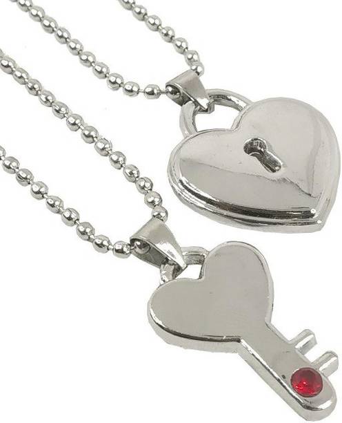 Shiv Jagdamba Valentine Day Gift Heart Shape Couple Pendant With Chain Stainless Steel Pendant Set