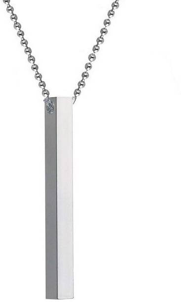 Utkarsh Silver 3D Vertical Bar Cuboid Stick Pendant Necklace Chain Mens Women Stainless Steel Pendant