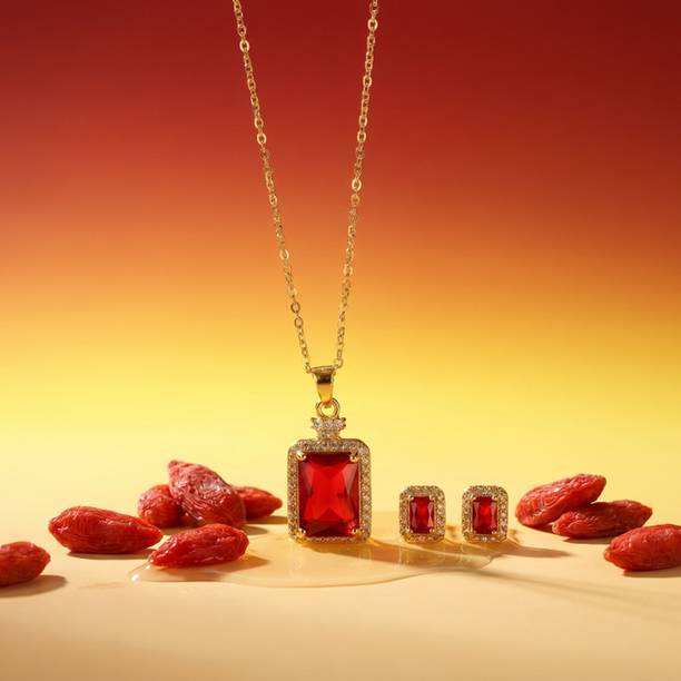 red stone pendant set Gold-plated Cubic Zirconia Alloy Pendant Set