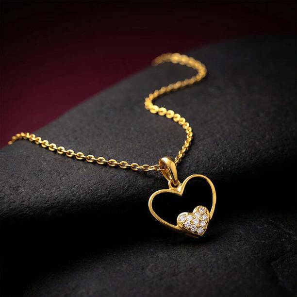 Golden Velvet Romance Pendant with Link Chain Rhodium Cubic Zirconia Sterling Silver