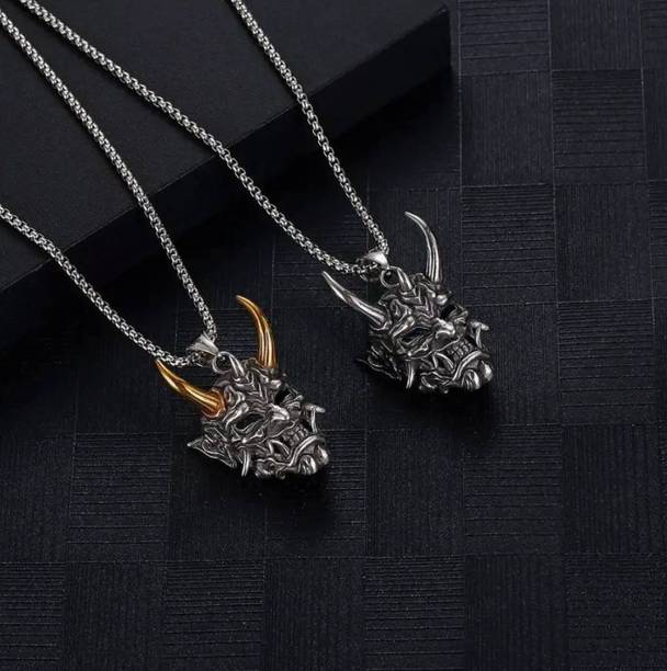 RAPPERSSHOP Stainless Steel Devil Pendant Locket Set with Box Chain Sterling Silver Stainless Steel Pendant Set