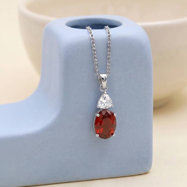 925 Silver Claret Pendant Rhodium Ruby, Cubic Zirconia Sterling Silver
