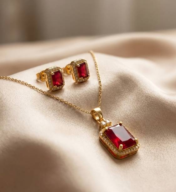 red_02 Gold-plated Cubic Zirconia Alloy Pendant Set