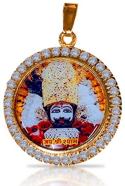 Adhvik JAR545 Round Shape Diamond Nug Khatu Shyam/Barbarika Ji Locket Pendant Necklace Stainless Steel Pendant Set