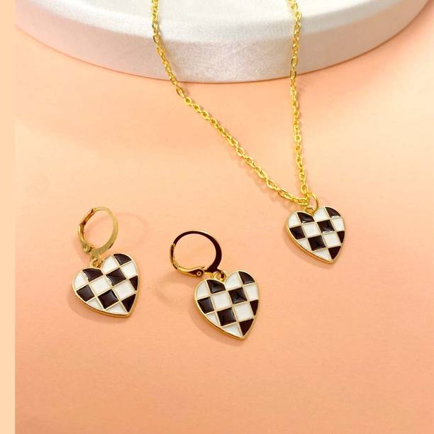 ANOUK Anouk Black & White Check Heart Pendant Set Brass Alloy Pendant Set