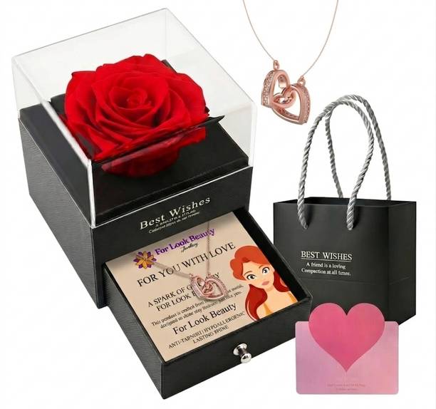 ForlookBeauty FLB Rose Gold Double Heart Necklace for Women & Girls Copper Cubic Zirconia Brass Pendant Set