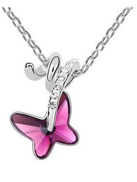 Classic Purple Butterfly Cubic Zircon Pendant for Women & Girls Sterling Silver Crystal Stainless Steel Pendant