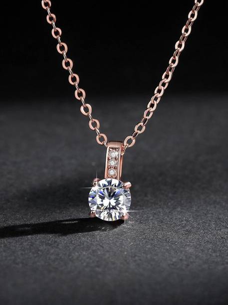 Diamonds Pendant With Chain For Women & Girls Gold-plated Crystal Stainless Steel