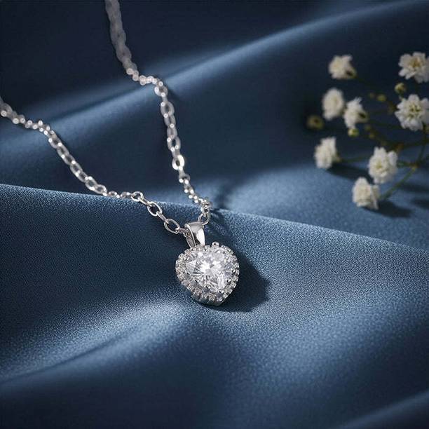 Silver 4Ever Pendant With Link Chain Rhodium Cubic Zirconia Sterling Silver
