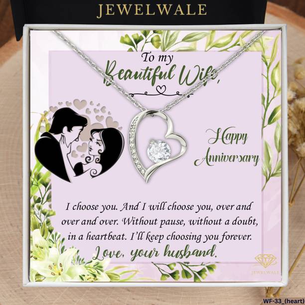 Jewelwale best gift for wife | Stainless Steel Heart Pendant With Message Card Rhodium Cubic Zirconia Stainless Steel Pendant