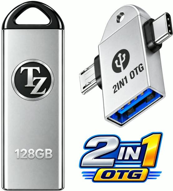T ZED 128GB Pendrive Micro otg c type otg A1+ 128 GB OTG Drive Compatible with Audio Player, Desktop Computer, Gaming Console, Laptop, Mobile, Netbook, Tablet, Television USB 2.0 Metal Case