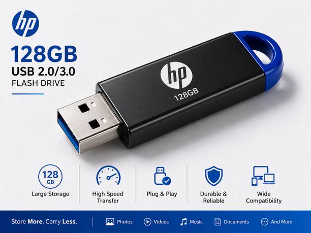 HP Flash Drive 128GB 128 GB Pen Drive Compatible with Audio Player, Desktop Computer, Laptop, Tablet, Netbook, Television, Gaming Console USB 2.0, USB 3.0 Metal Case