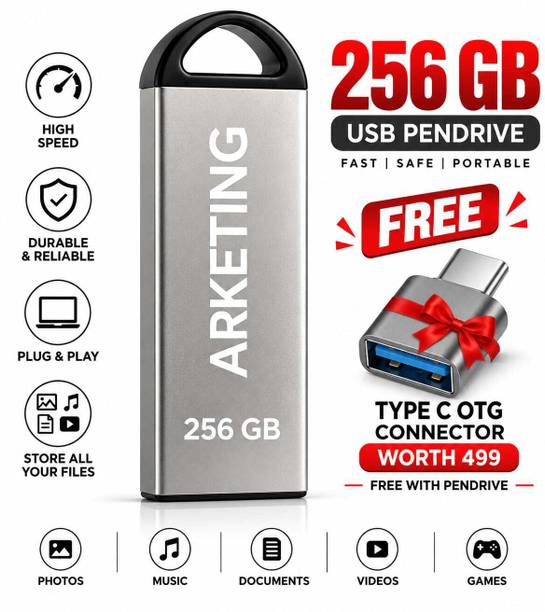 ARKETING ARK-USB256-00129 256 GB Pen Drive Compatible with Audio Player, Desktop Computer, Gaming Console, Laptop, Mobile, Netbook, Tablet, Television USB 2.0, USB 3.0 Metal Case