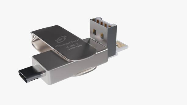 GREEN TECH GT061 USB NEO DRIVE 3.0 4 in 1 USB (Lightning , Type-C, Micro V8, USB Drive 128 GB Pen Drive Compatible with Mobile, Laptop, Desktop Computer USB 3.0 Metal Case
