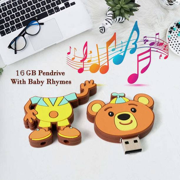 Natation Portable Cartoon Shape Silicone USB Pen drive / Flash disk With Baby Rhymes Song 16 GB Pen Drive Compatible with Laptop, Desktop Computer, Audio Player, Television USB 3.0 Rubber Case