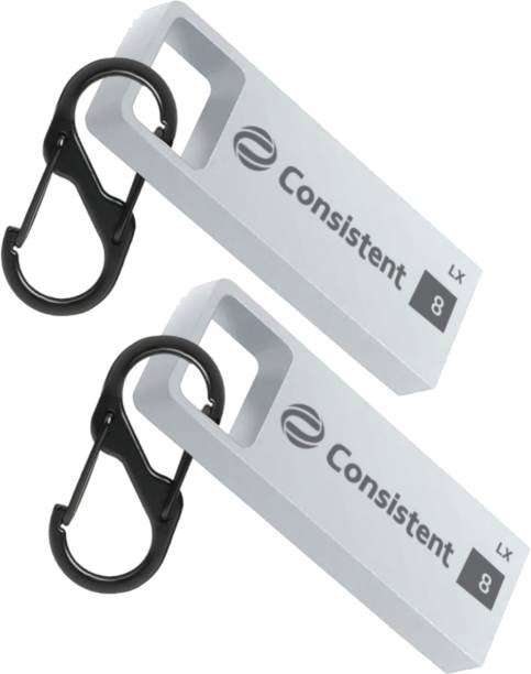 Consistent 8GB Pack Of 2 Metal Pendrive With Keychain Carabiner, 5 Years Warranty 8 GB Pen Drive