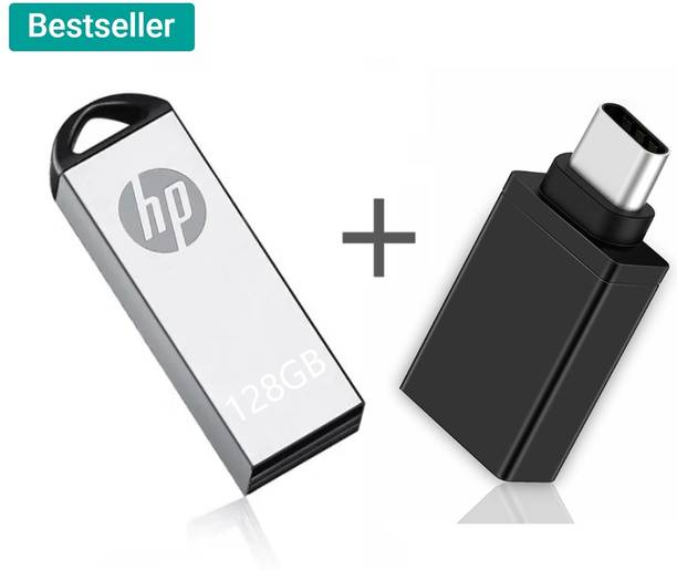 HP V220w C-TYPE OTG FREE 128 GB Pen Drive Compatible with Mobile, Laptop, Desktop Computer, Tablet, Television, Audio Player, Gaming Console USB 2.0 Metal Case