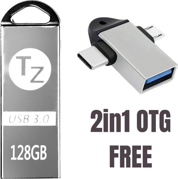 T ZED Pendrive OTG 2IN1 + Pendrive 128 GB Pen Drive Compatible with Television, Audio Player, Desktop Computer, Mobile, Laptop, Tablet, Gaming Console USB 2.0, USB 3.0 Metal Case