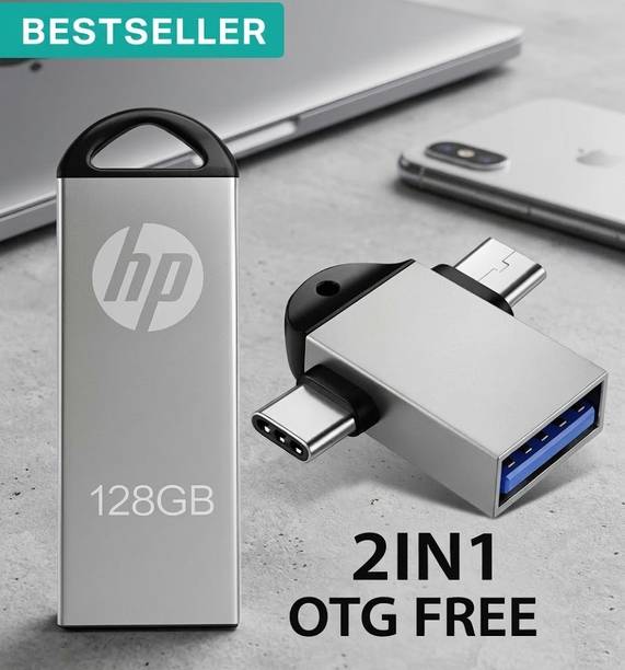 HP Pendrive 2in1 OTG FREE 128 GB Pen Drive Compatible with Desktop Computer, Audio Player, Gaming Console, Television, Tablet, Netbook USB 3.0 Metal Case