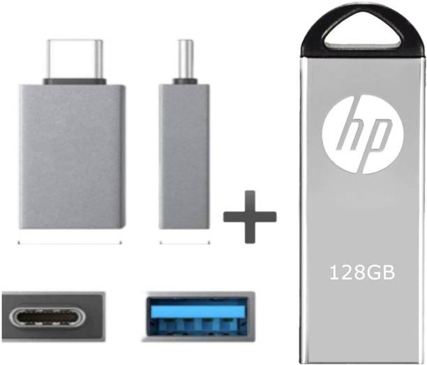 HP V220w 1 OTG METAL 128 GB Pen Drive Compatible with Laptop, Mobile, Netbook, Tablet, Television, Gaming Console, Desktop Computer, Audio Player USB 2.0 Metal Case