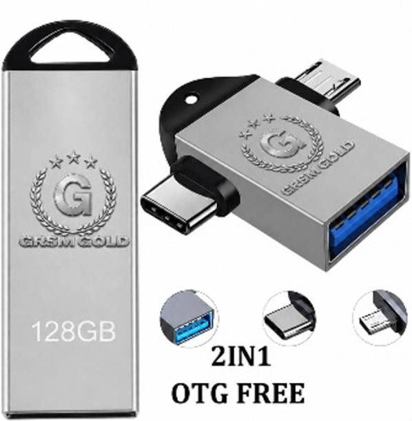 GRSM GOLD GR128GB 128 GB Pen Drive Compatible with Audio Player, Desktop Computer, Gaming Console, Laptop, Mobile, Netbook, Tablet USB 2.0, USB 3.0 Metal Case