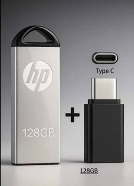 HP 220 Metal 128 GB Pen Drive Compatible with Audio Player, Laptop, Desktop Computer, Television, Netbook USB 2.0, USB 3.0 Metal Case