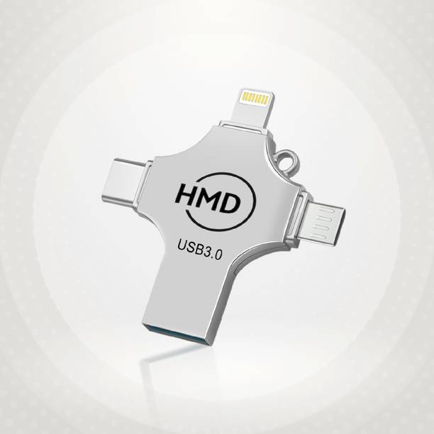 HMDO 128 GB 4 in 1 Pen Drive with Micro USB, USB A, Type-C for iOS & Android 128 GB Pen Drive Compatible with Desktop Computer, Gaming Console, Laptop, Mobile, Netbook, Tablet, Television USB 3.0 Metal Case