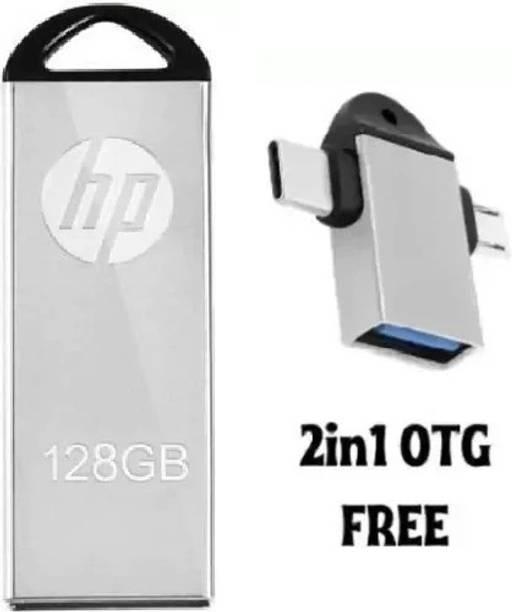 HP V220q 2IN 1 OTG FREE OG 128 GB Pen Drive Compatible with Laptop, Mobile, Tablet, Gaming Console, Desktop Computer USB 2.0 Metal Case
