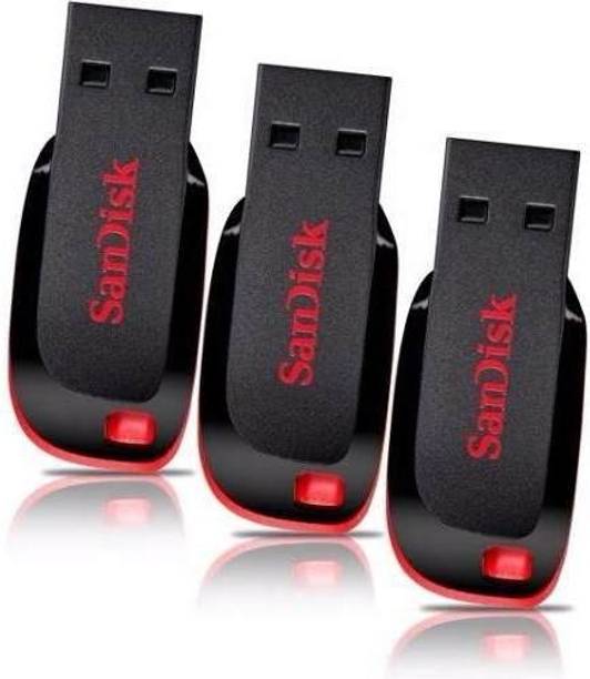 SanDisk Cruzer Blade USB Flash Drive (BLACK & RED) - 3Pc 8 GB Pen Drive Compatible with Netbook, Gaming Console, Desktop Computer, Tablet, Laptop USB 2.0 Plastic Case