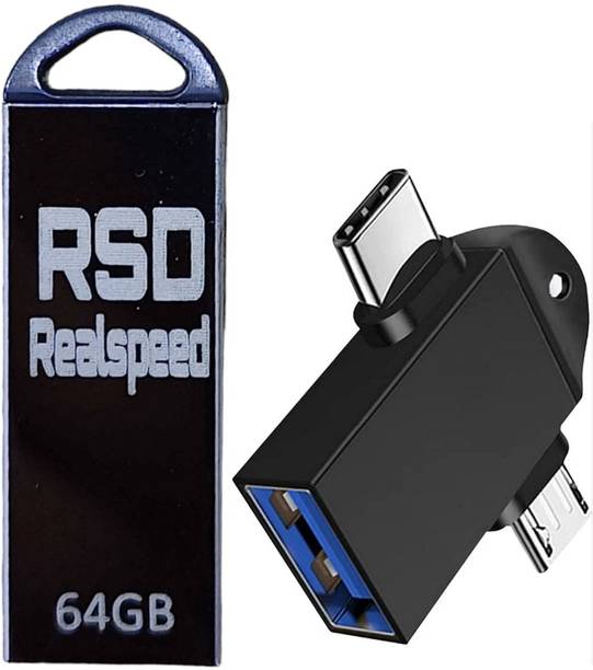 Realspeed 2IN 1 OTG Connector (A1 m220w) 64 GB Pen Drive Compatible with Audio Player, Desktop Computer, Desktop Computer, Laptop, Mobile, Tablet, Netbook USB 2.0 Metal Case