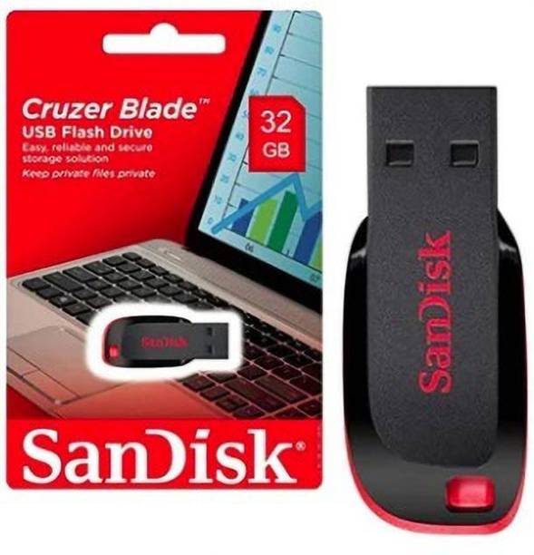 SanDisk Pendrive Cruzer Blade USB 2.0 Flash Drive 32 GB Pen Drive Compatible with Desktop Computer, Laptop, Netbook, Tablet, Audio Player, Mobile USB 2.0 Plastic Case