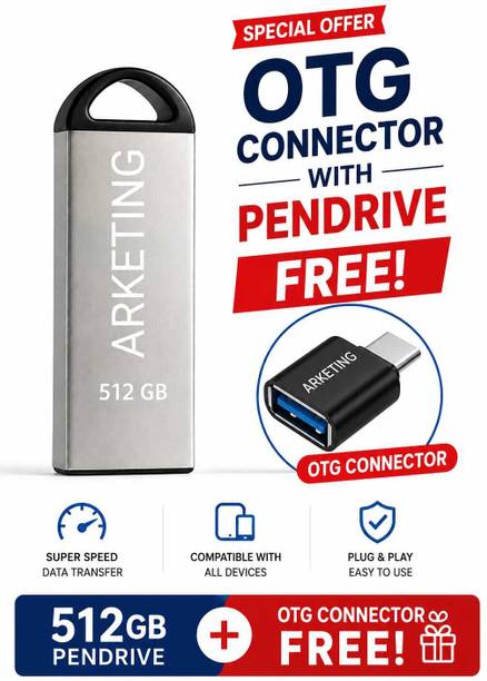 ARKETING ARK-512-PD-014 512 GB Pen Drive Compatible with Audio Player, Desktop Computer, Gaming Console, Laptop, Mobile, Netbook, Tablet, Television USB 2.0, USB 3.0 Metal Case