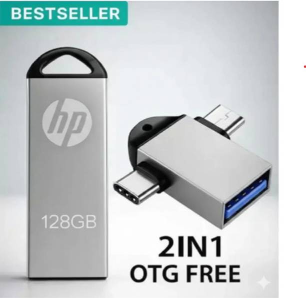HP V220W 128 GB + 2IN 1 OTG FREE 128 GB Pen Drive Compatible with Desktop Computer, Audio Player, Laptop, Mobile, Tablet USB 2.0, USB 3.0 Metal Case