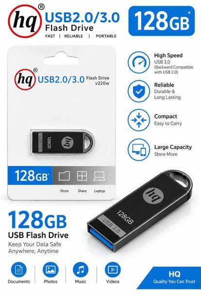Hq 128GB USB 3.0 Pendrive v220w Flash Drive Body High Sheed for Laptop PC 128 GB Pen Drive Compatible with Laptop, Mobile, Tablet USB 3.0, USB 2.0 Metal Case