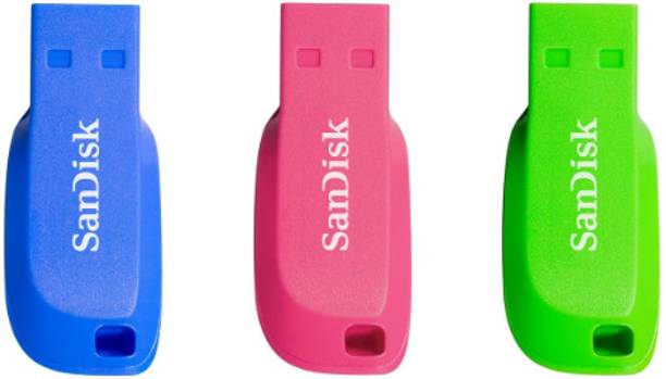 SanDisk Cruzer Blade 32GB USB Flash Drive-3-Pack-Blue/Pink/Green 32 GB Pen Drive Compatible with Laptop, Desktop Computer USB 2.0 Plastic Case