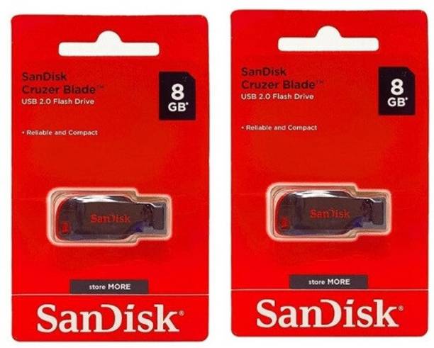 SanDisk Cruzer Blade Usb 2.0 Flash Drive For Desktop Computer, Laptop || Pack of 2|| 8 GB Pen Drive Compatible with Audio Player, Desktop Computer, Laptop, Mobile, Netbook, Tablet, Television USB 2.0 Metal Case
