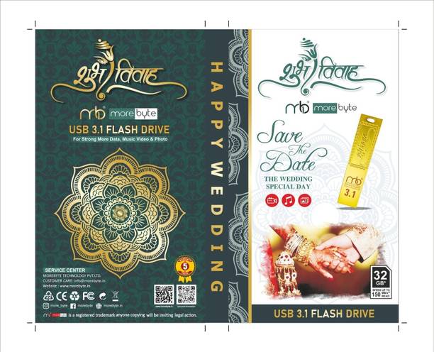 MOREBYTE 32 GB Subh Vivah Pendrive 3.1 32 GB Pen Drive Compatible with Desktop Computer, Audio Player, Gaming Console, Television USB 3.1 Metal Case
