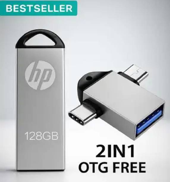 HP V220G 2IN OTG FREE 128 GB Pen Drive Compatible with Laptop, Mobile, Netbook, Tablet, Television, Desktop Computer, Audio Player, Gaming Console USB 2.0, USB 3.0 Metal Case