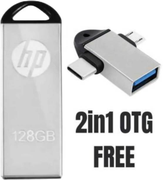 HP V220W Flash Drive 128 GB Pen Drive Compatible with Laptop, Netbook, Tablet, Mobile, Desktop Computer USB 2.0, USB 3.0 Metal Case