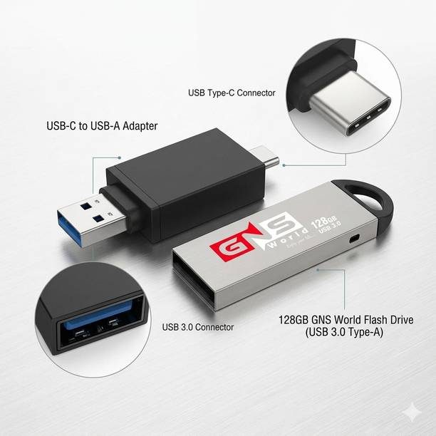GNS World GNSG-54 128GB C OTG 128 GB Pen Drive Compatible with Audio Player, Desktop Computer, Gaming Console, Laptop, Desktop Computer USB 3.0 Metal Case