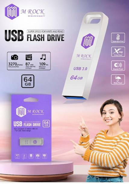 M Rock 64 GB USB Flash Drive 3.0 pendrive 64 GB Pen Drive Compatible with Audio Player, Desktop Computer, Gaming Console, Laptop, Mobile, Netbook, Tablet, Television USB 3.0 Metal Case